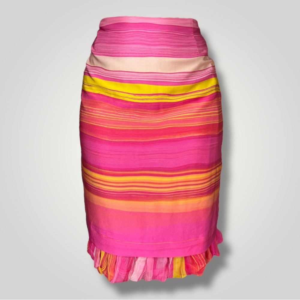 Akris Pink and Yellow Striped Pencil Skirt